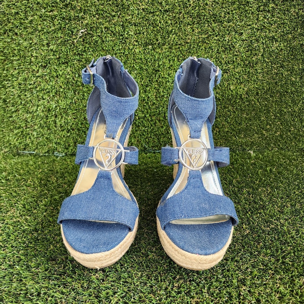 Guess Espadrille Platform Open Toe, Jeans Blue Size 7.5 Classic Summer Boho - Picture 2 of 8